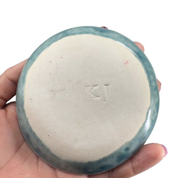 Hand Made Studio Pottery Small Dish Plate Pattern Textured Artist Signed KJ - Picture 10 of 12